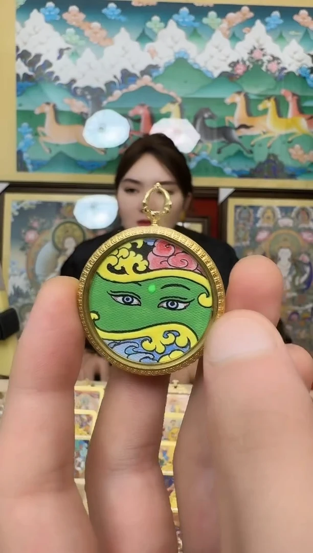 吊坠绿妈妈-热贡纯手绘唐卡吊坠