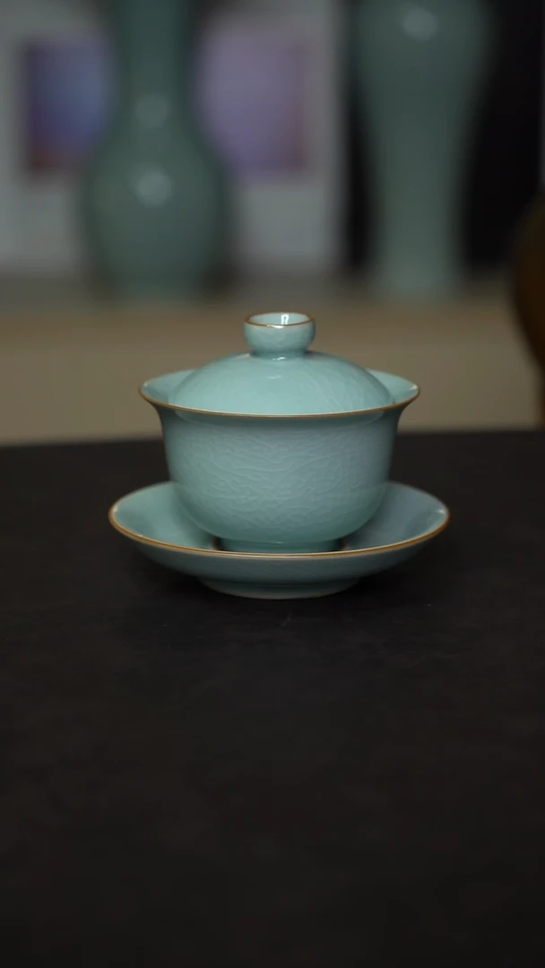 杯子瓷粉青釉元宝盖碗