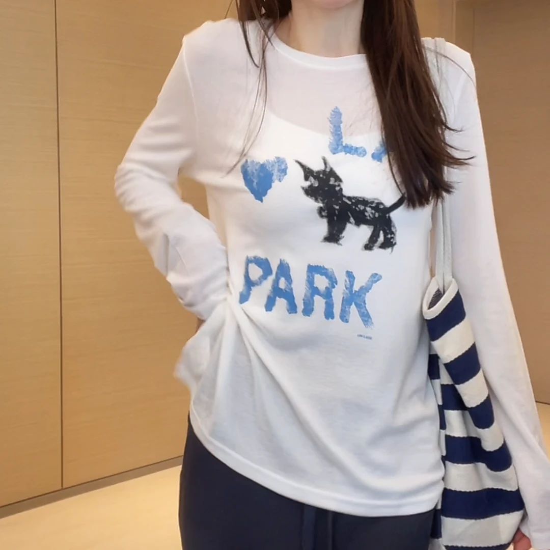 高品质设计感印花小猫长袖T恤女2025新款春夏季薄款百搭防晒上衣