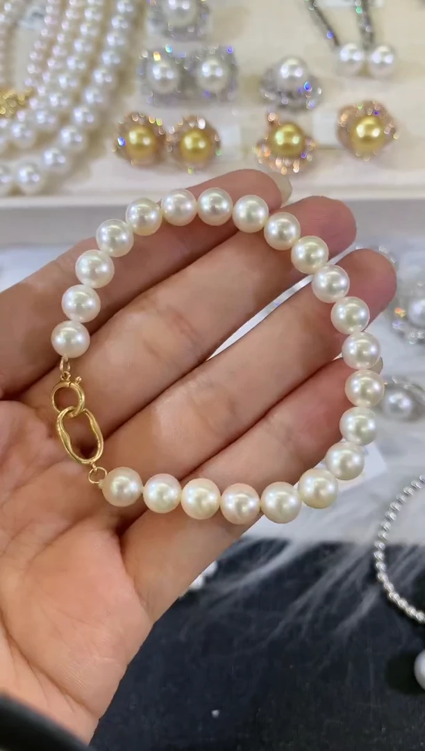 18K金镶嵌海水珍珠手链a110