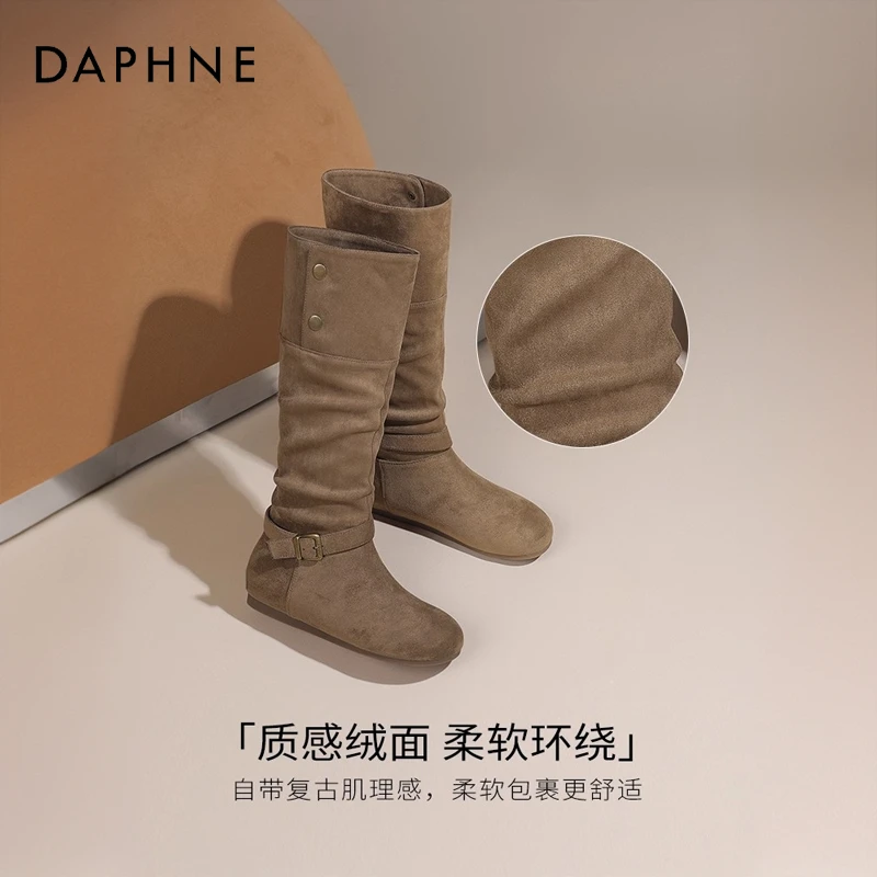 达芙妮网红爆款长靴女秋冬2025小个子加绒勃肯内增高西部靴长筒靴