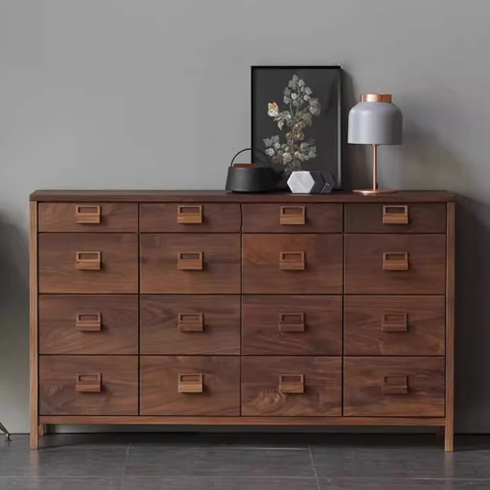 北欧全实木斗柜简约现代黑桃木卧室收纳柜客厅抽屉式多功能储物柜