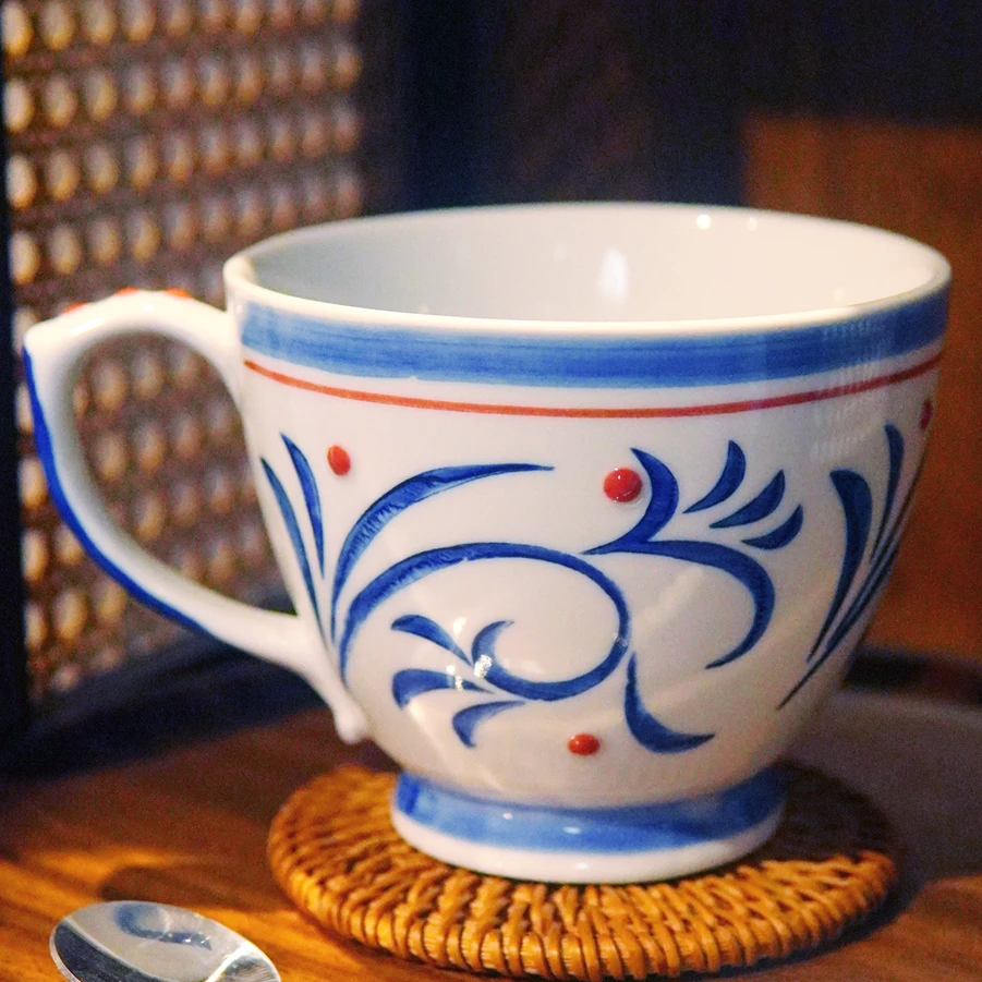 RIGEIAN/瑞涧【早餐杯450ml】红豆卷草新中式家用陶瓷高温釉下彩