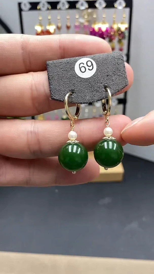 【闪购商品】和田玉耳饰银S925镀金镶嵌尺寸14mmZ4