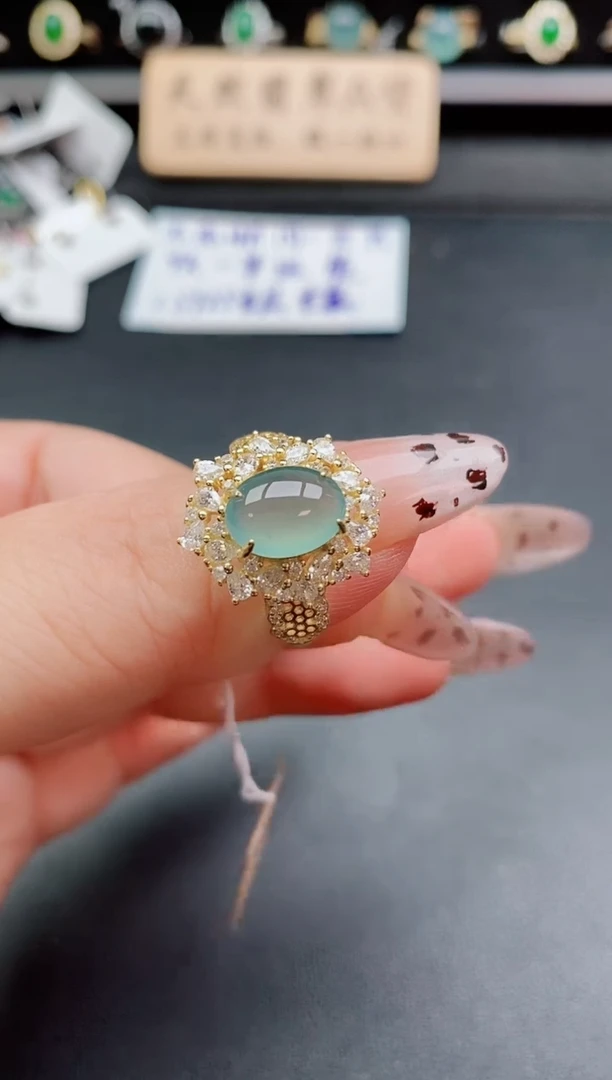 银S925镶嵌戒指翡翠1