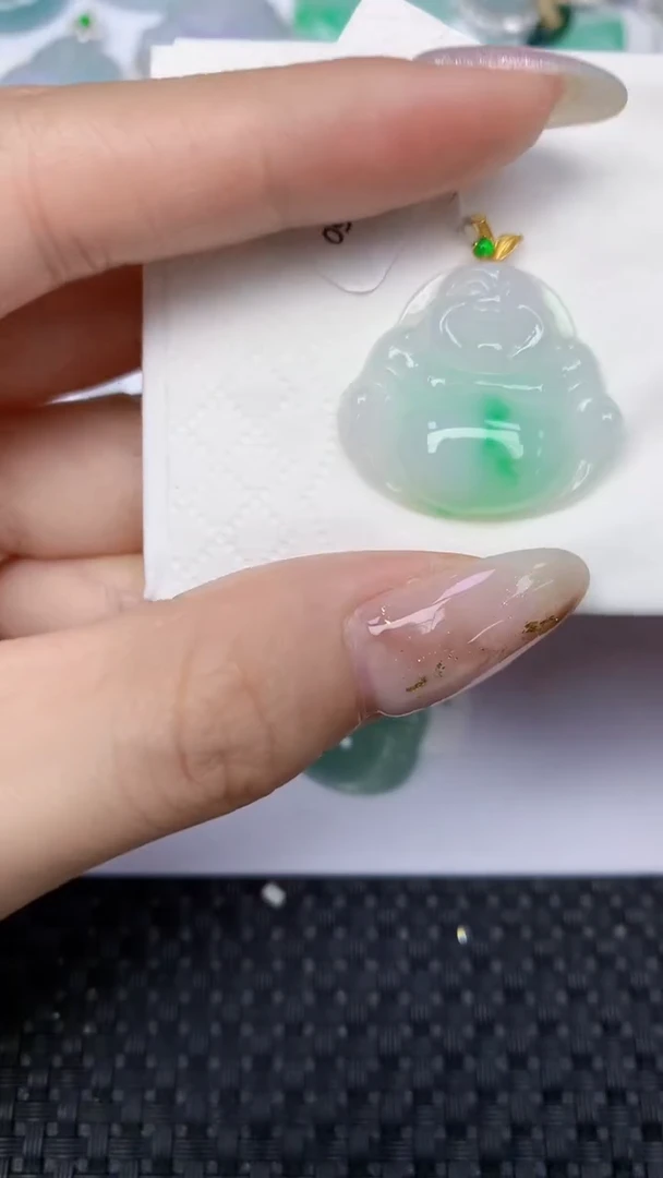 颈饰18K金镶嵌翡翠天然缅甸翡翠a货百元以上9元证书费自理