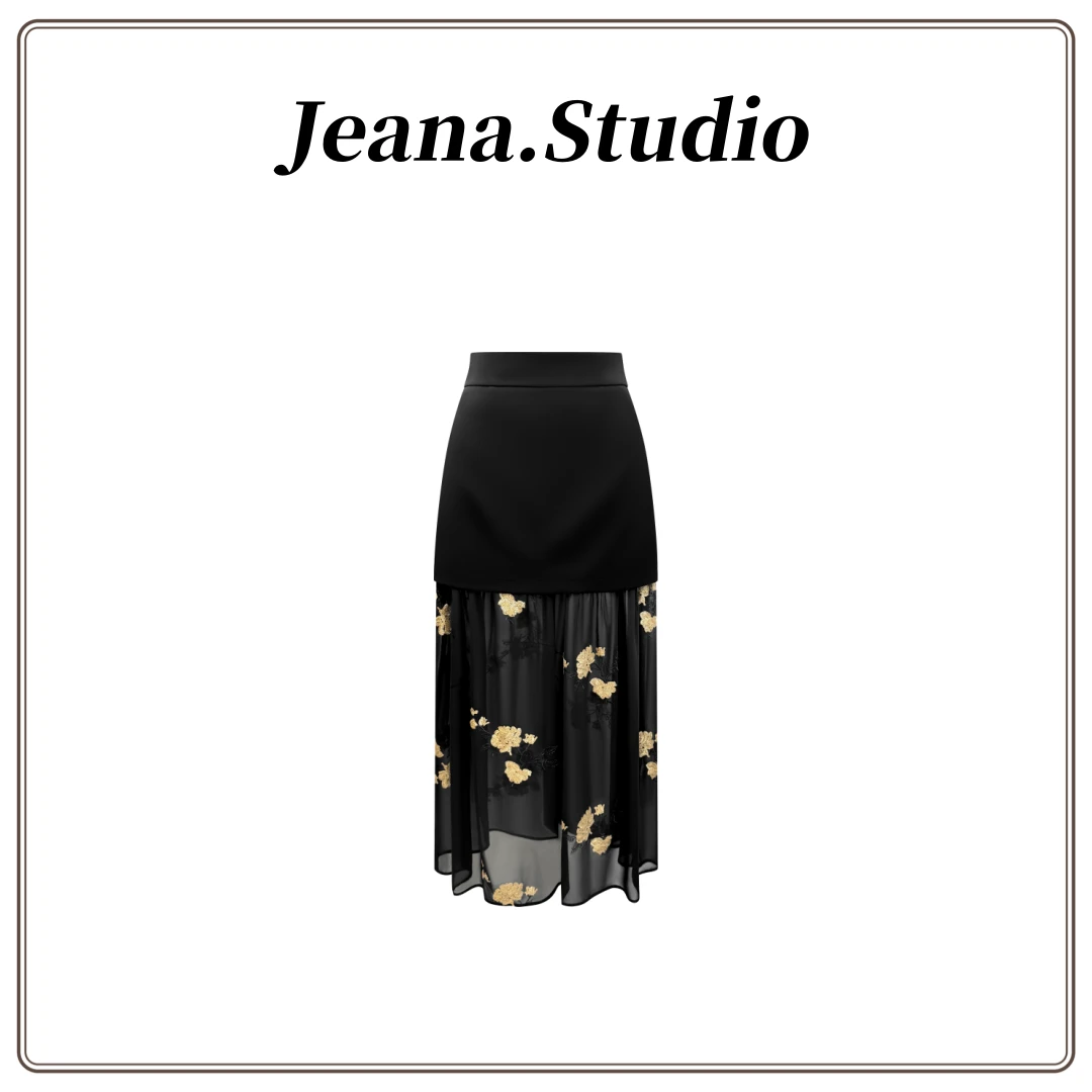 【Jeana.Studio】原创设计黑金刺绣玫瑰夫人半身裙