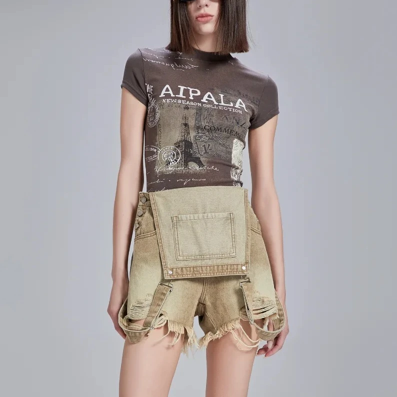 APL-灰色+草色短袖T恤 1F0050