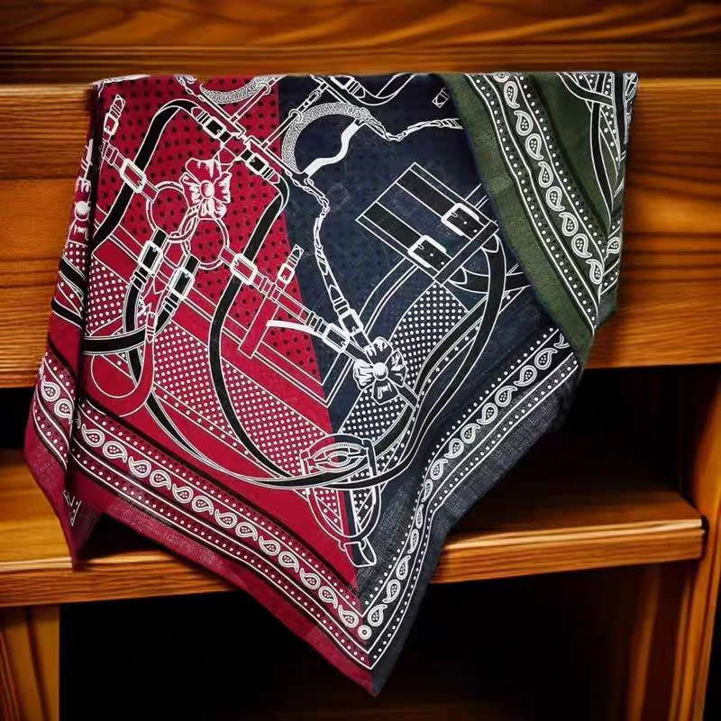 沐芽【波点权杖】90CM丝毛双面异色方巾 复古气质大方高档印花围巾