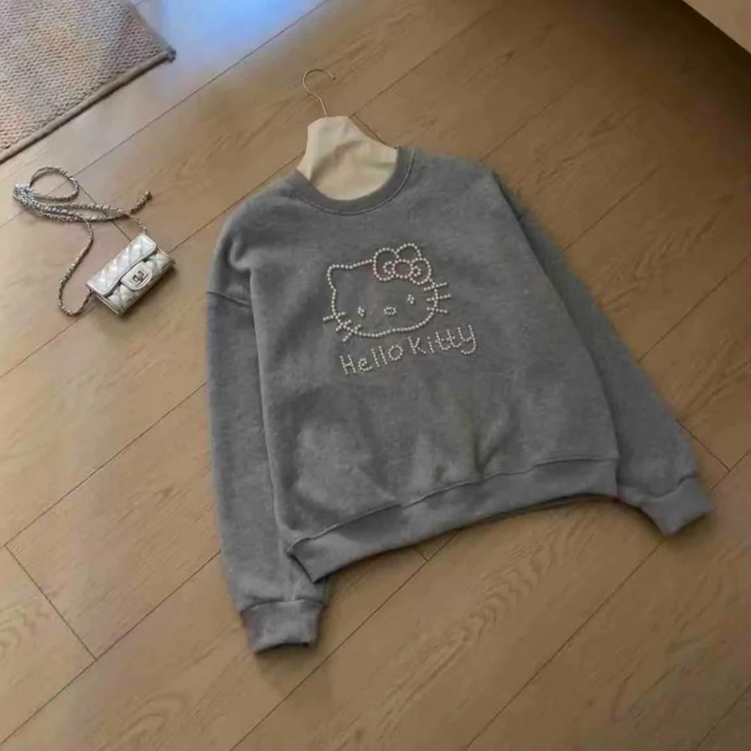 YD-韩系！珍珠KT卫衣26春季新款常规版圆领休闲卫衣女上衣