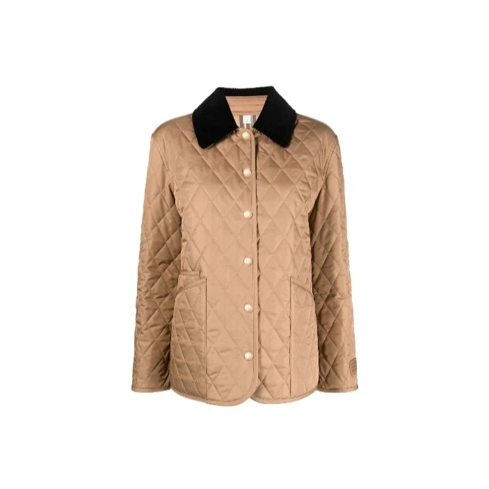 未使用 BURBERRY/博柏利 【黑黑】灯芯翻领格纹绗缝长袖棉服