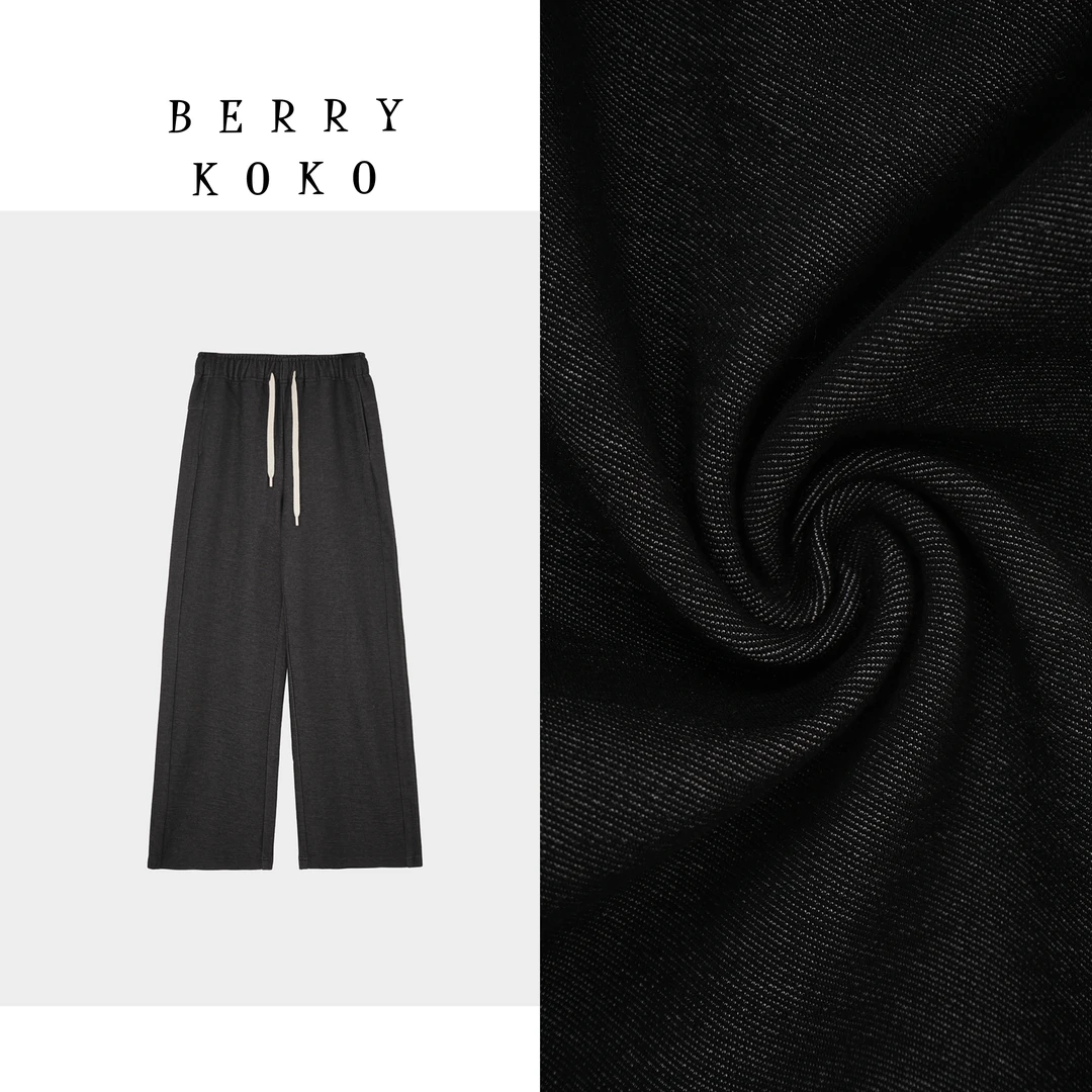 秋冬松弛感简约百搭垂感松紧腰抽绳羊毛牛仔宽松阔腿裤慵懒HK25