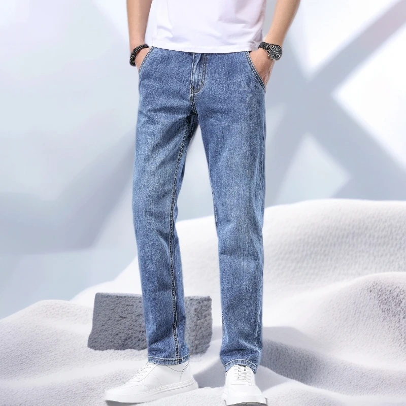 宾斯洛特时尚纯棉直筒牛仔裤男宽松秋季休闲时尚裤子春秋款水洗裤
