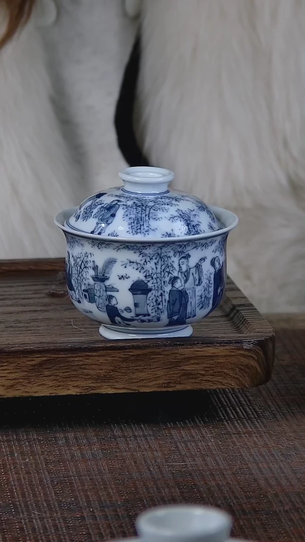 【闪购商品】折葵非器手工手绘竹林七贤炉式盖碗