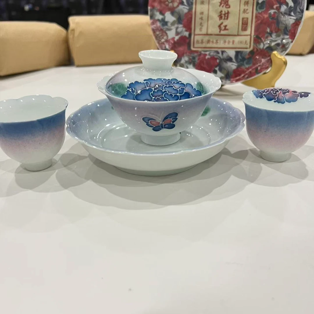 整点福利【蓝云蝶梦】盖碗+壶承+杯2只