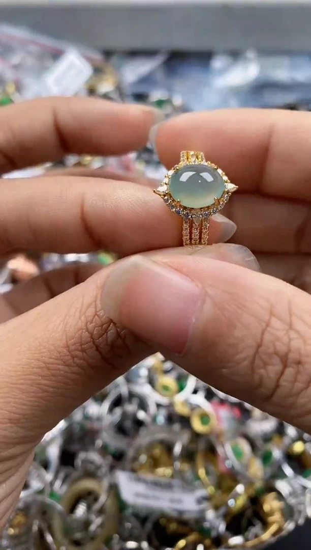 银S925镶嵌戒指翡翠777---2