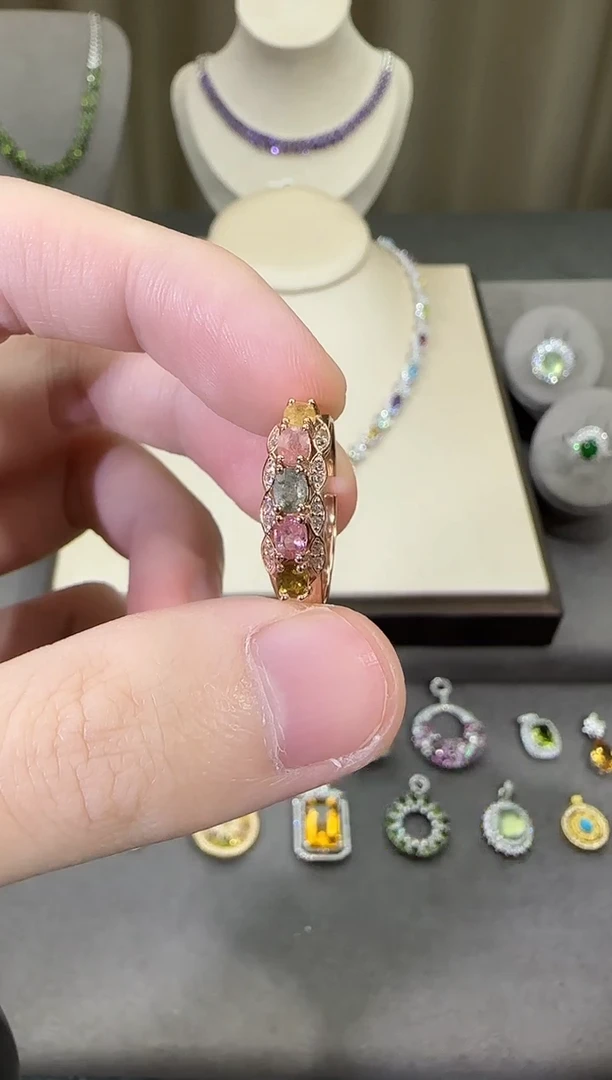 银S925镶嵌戒指碧玺6mm戒指排戒款