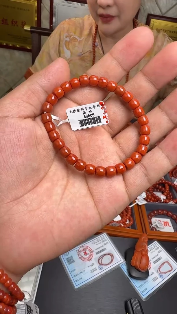 未镶嵌手串南红玛瑙老*6+瓦西柿子红直切原矿无优化