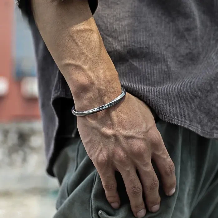 老凰祥新款纯银999手镯复古莫比乌斯唐草纹手环情侣女友送礼情人