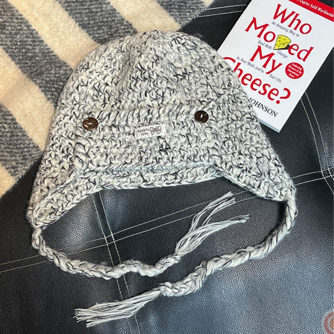 冬季系带针织帽复古百搭飞行帽女韩系保暖护耳帽显脸小包头帽