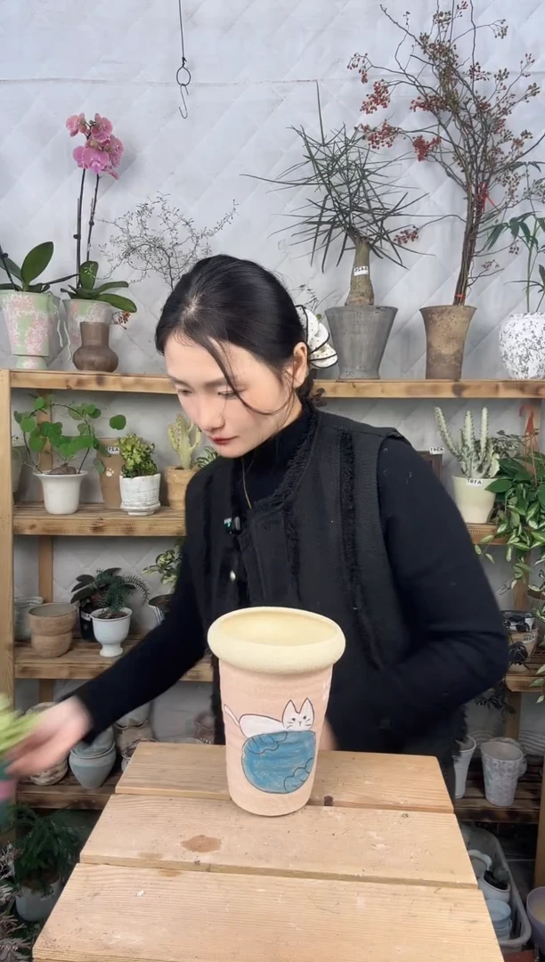无花朵编号  471  景德镇手绘花盆口11 高15