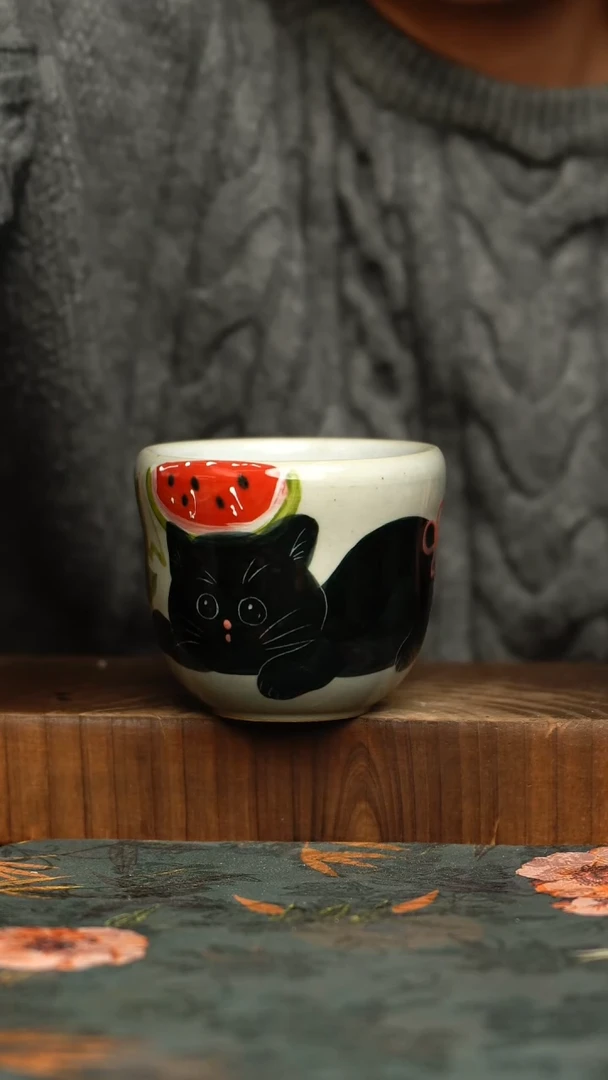 杯釉下彩手工手绘同款陶器