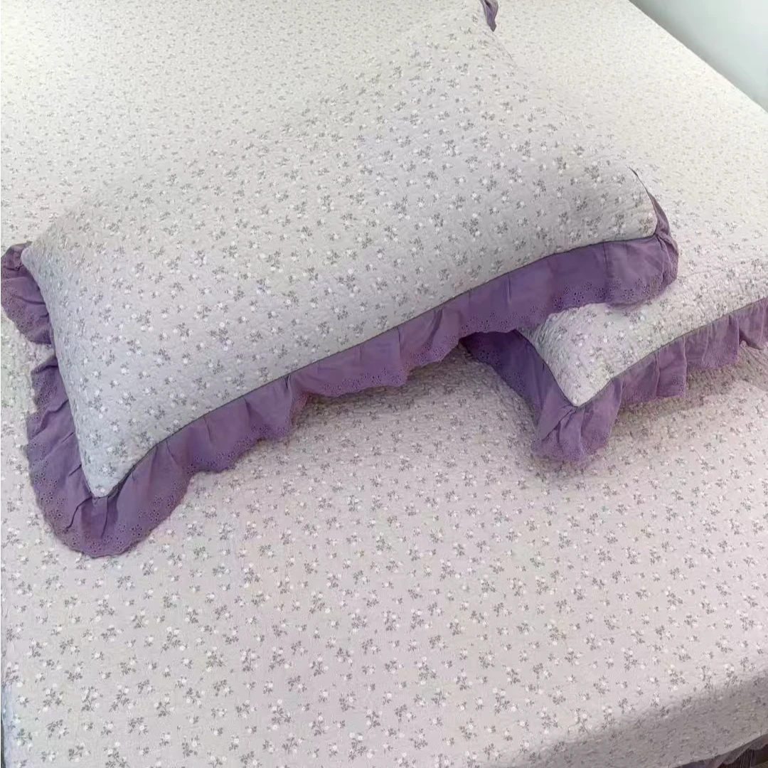 纯棉大尺寸花边款三件套床盖水洗绗缝法式精品床盖