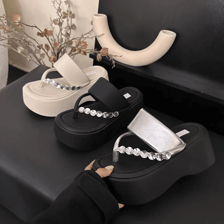 【编码001-045】2025新款时尚百搭厚底增高防滑夏季休闲户外女拖鞋