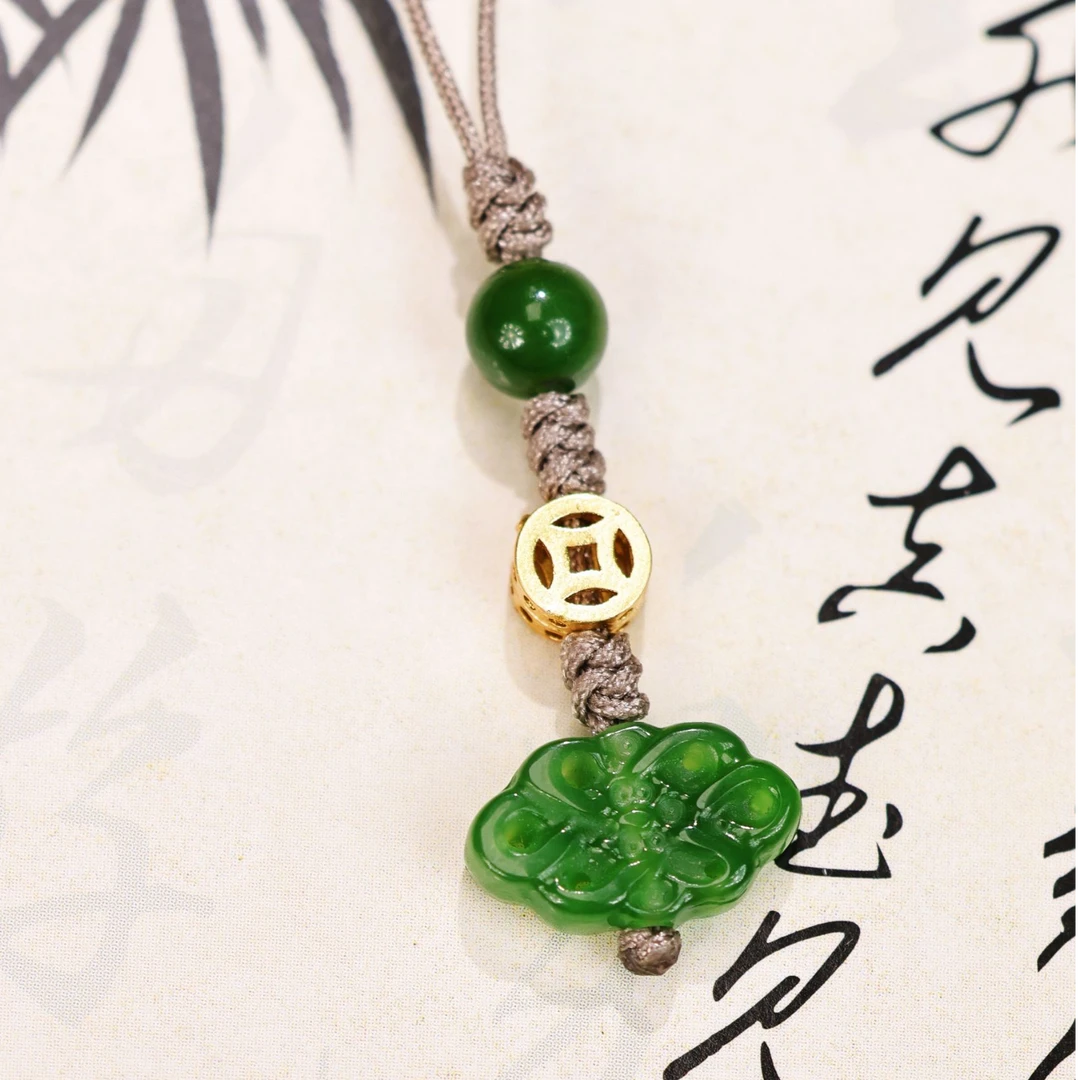 【一源珠宝】天然和田碧玉中国结手工编织手机链 多样性发其一