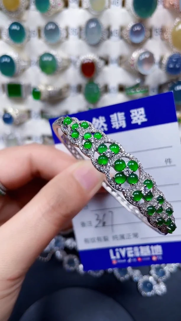 银S925镶嵌手镯翡翠367