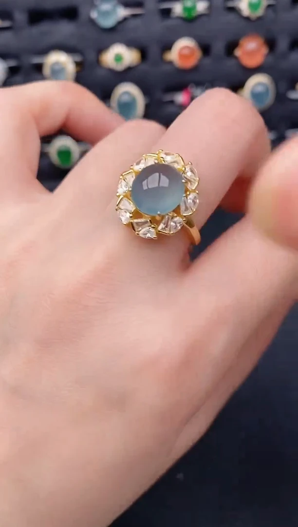 银S925镶嵌戒指翡翠天然a货翡翠56