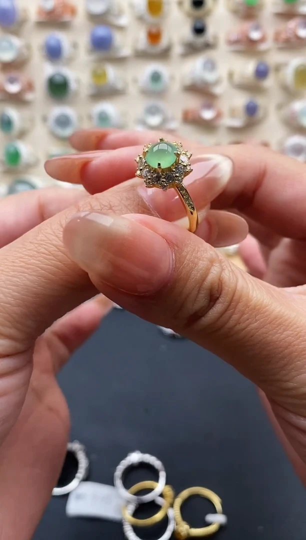 银S925镶嵌戒指翡翠缅甸天然A货翡翠11 6-3