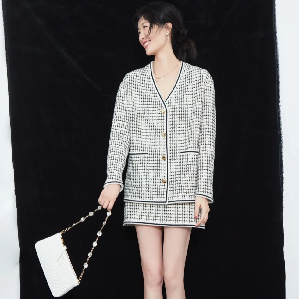 全新未使用 MIU MIU/缪缪 单排扣格纹花呢夹克外套 白色/XS