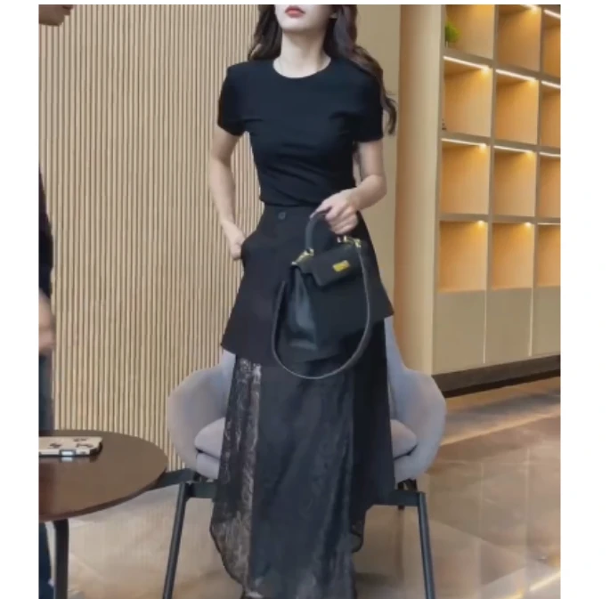 2025夏季新款网红同款洋气减龄韩版爆款打底衫半身裙爆款叶X-it
