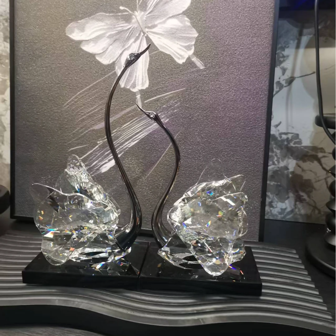 高端轻奢K9水晶天鹅摆件结婚乔迁节日礼物客厅装饰高档创意