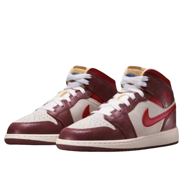Nike耐克AirJordan1女子GS复古中帮白红板鞋HF3196-100欧若风