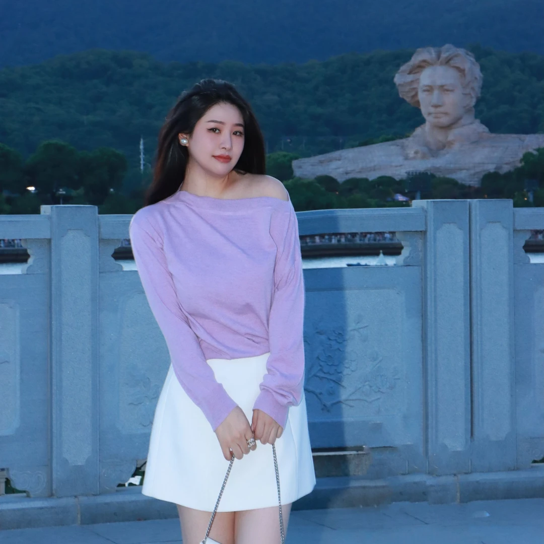 多肉宝贝莫代尔斜肩毛衣女大码胖mm简约百搭显瘦上衣2508HY0817