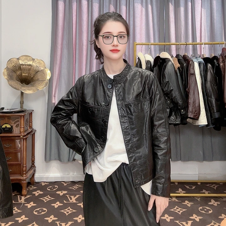 【4747】复古真皮牛皮老钱风皮夹克