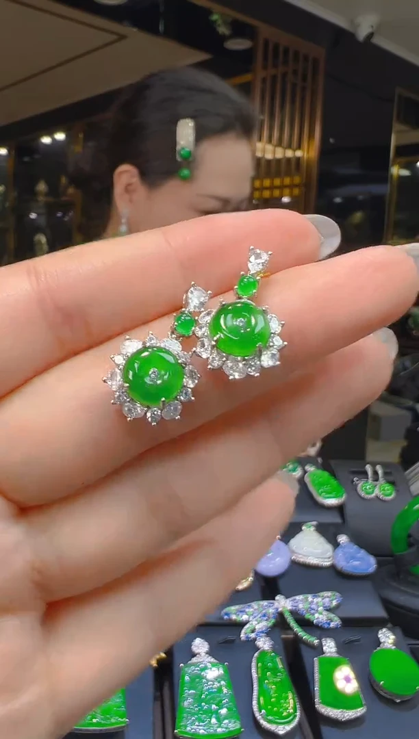 银S925镶嵌翡翠耳饰117(多样性发货发其一)