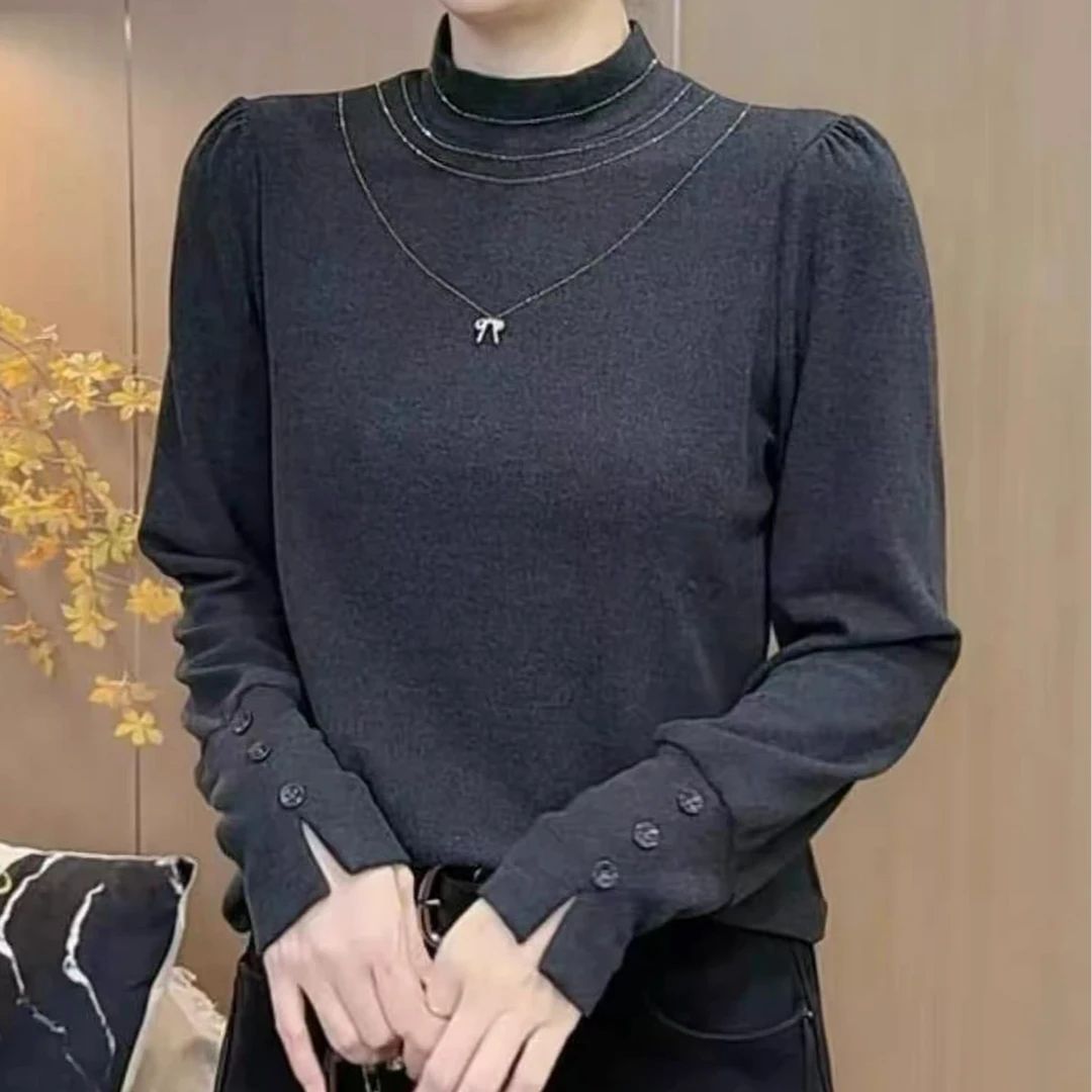 秋冬立领打底衫烫钻显瘦百搭内搭上衣-L593