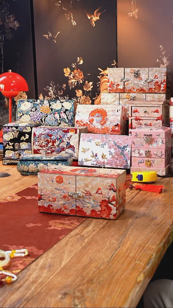 【闪购商品】瓷片螺钿工艺香椿木首饰盒