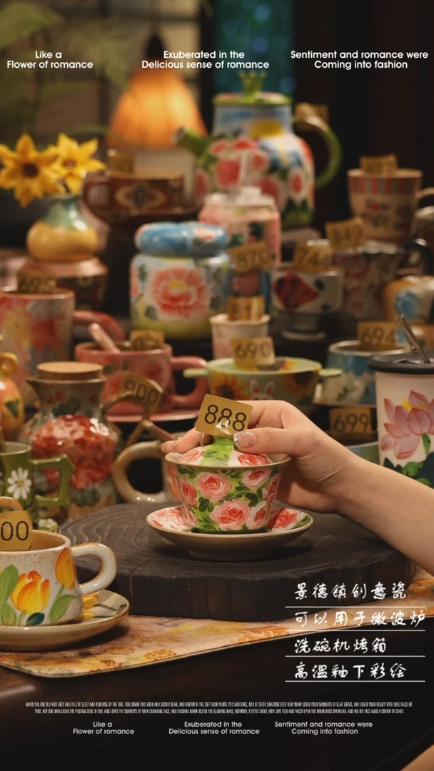 陶瓷888景德镇高温釉下彩绘设计师款式