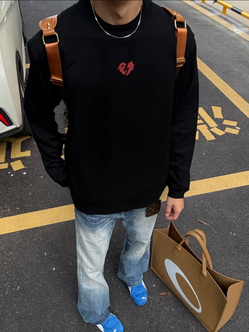 【重磅纯棉】春秋新款潮流潮流时尚休闲圆领宽松韩版百搭男长袖T恤