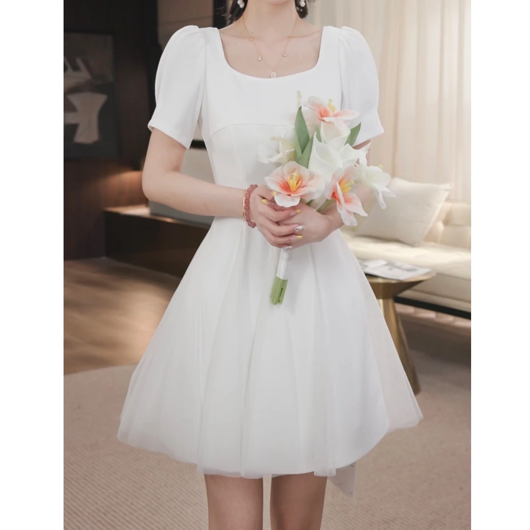 薇宝儿塔塔-白月光夏季新款法式气质甜美白色短款连衣裙53636Q