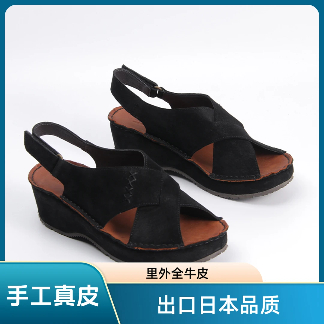 出口日本手工真皮凉鞋头层牛皮凉鞋简约交叉经典休闲女鞋国潮鞋子
