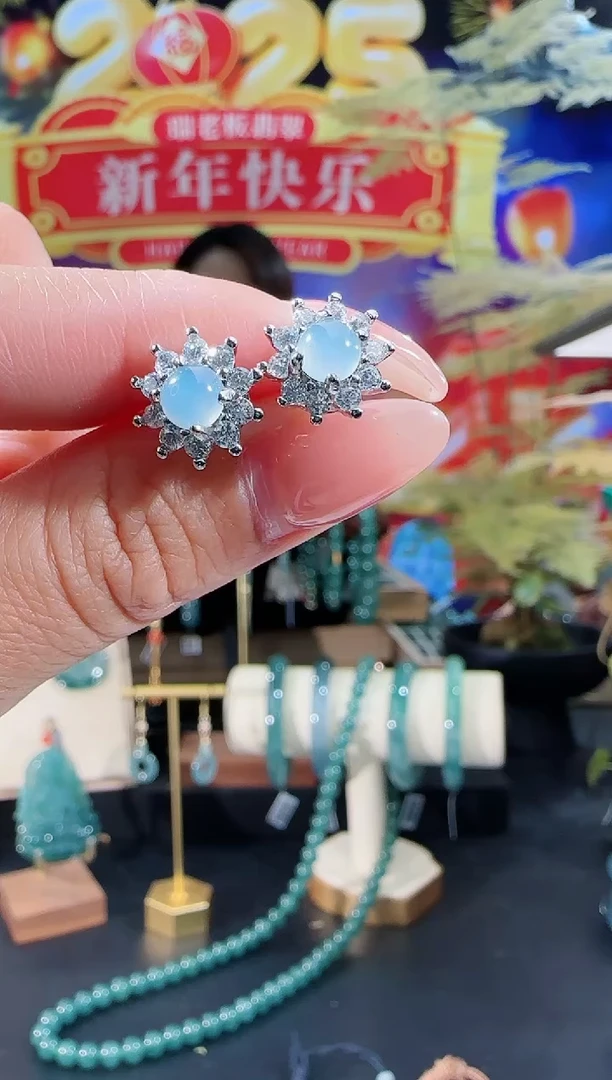 【闪购商品】翡翠耳饰合金太阳花耳饰多样性发一