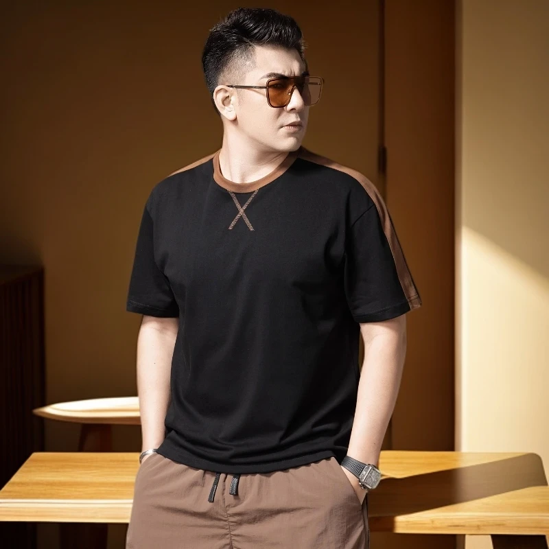 维斯克纳纯棉短袖男款夏季凉感透气上衣宽松休闲拼色半袖t恤男士