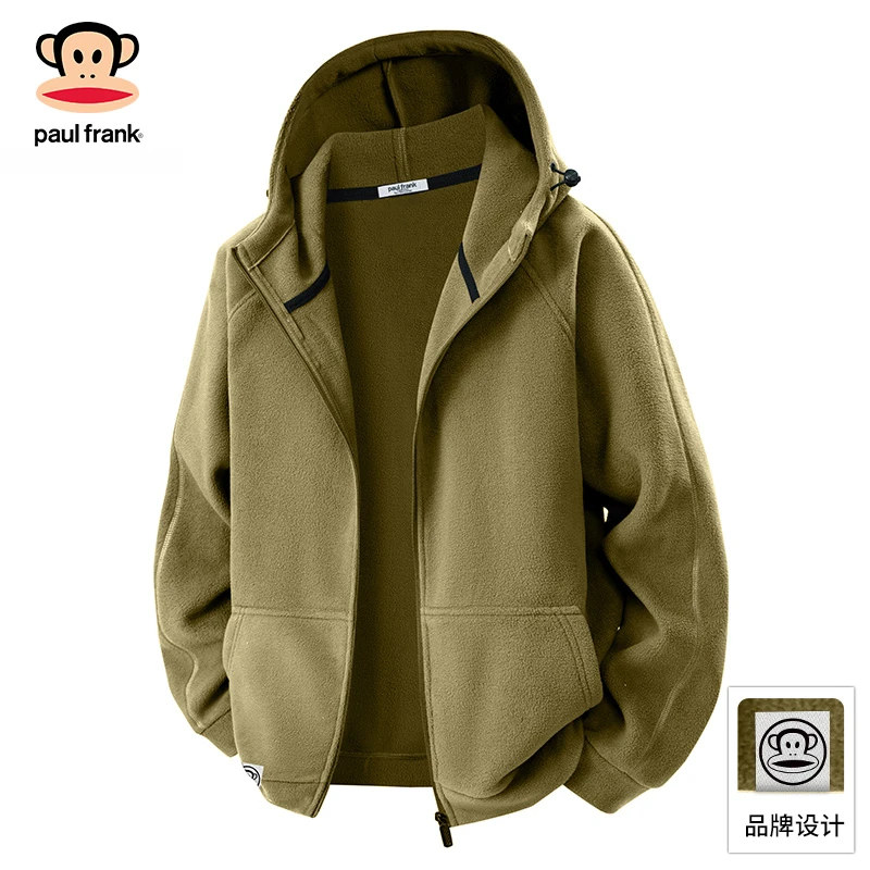 PaulFrank/大嘴猴连帽休闲复古卫衣男2025秋季摇粒绒宽松长袖外套