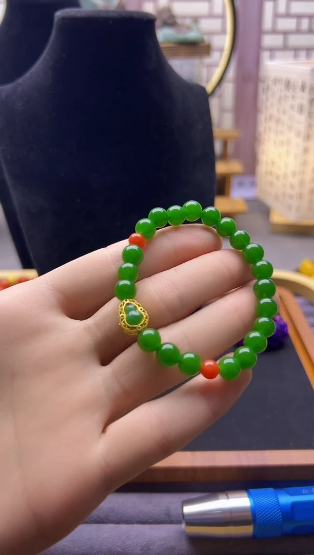 【闪购商品】和田玉手链14K金镶嵌S509