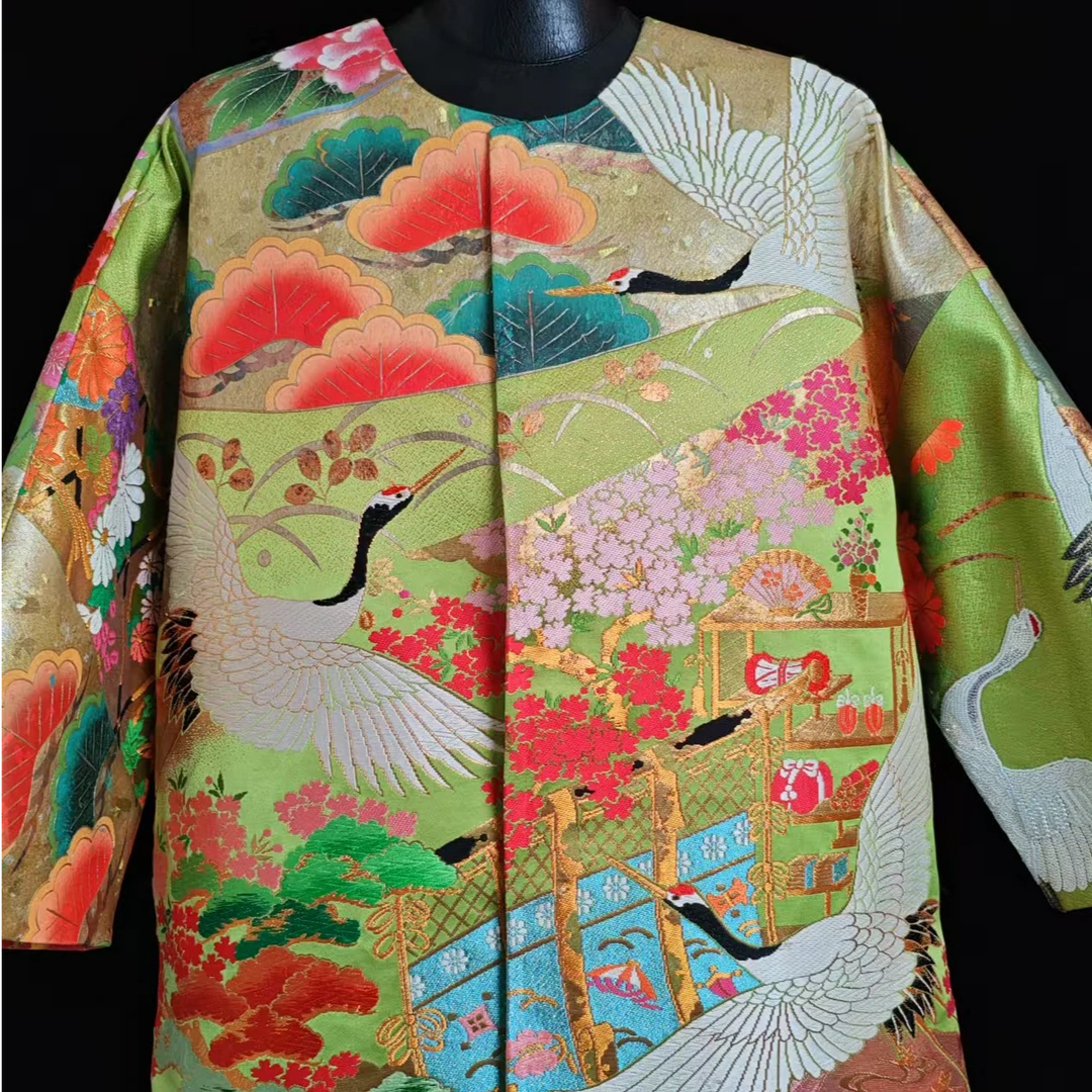 锦帛花衣天下锦帛原创非遗缂丝花嫁衣圆领中式绿色对开外套国风